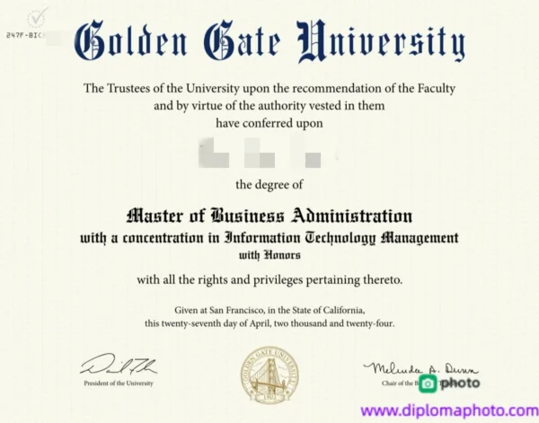 美国金门大学毕业证书Golden Gate University照片