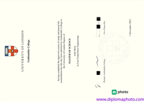 英国伦敦大学金史密斯学院毕业证书Goldsmiths University of London照片