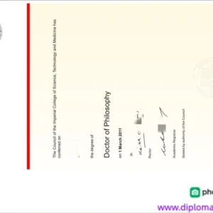 英国帝国理工学院毕业证书Imperial College London照片