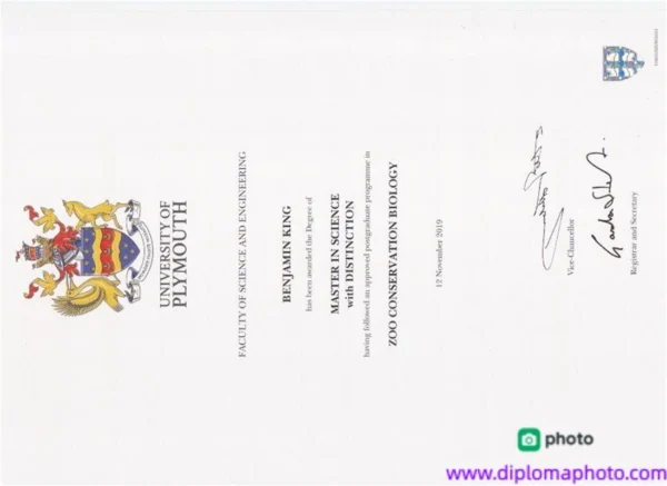 英国普利茅斯大学毕业证书Plymouth University照片