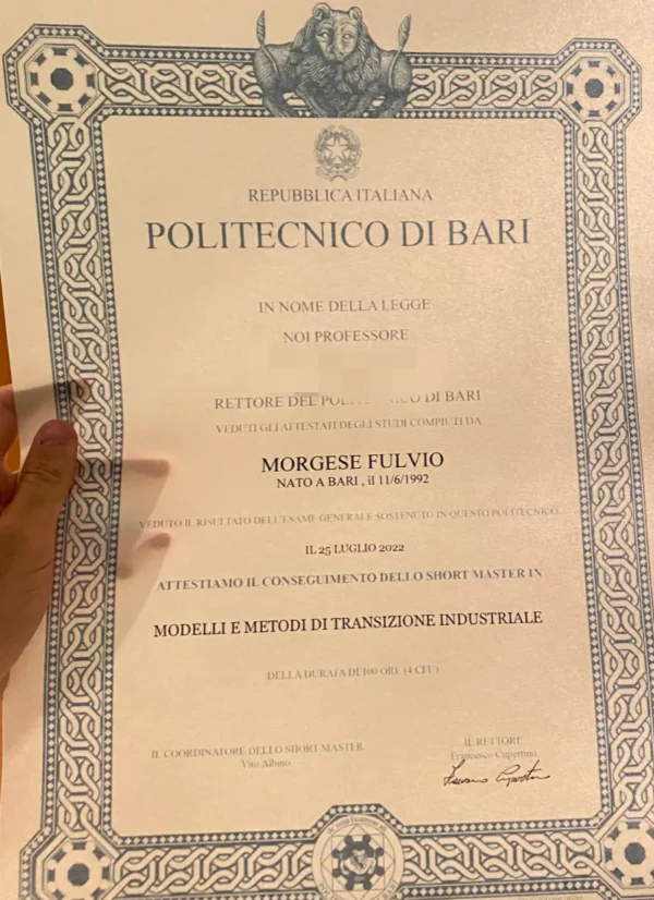 意大利巴里理工大学毕业证书Politecnico di BARI照片