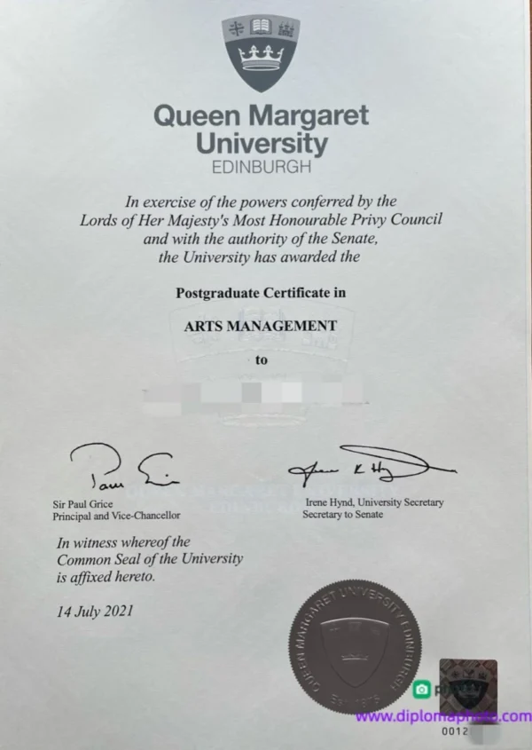 英国爱丁堡玛格丽特女王大学毕业证书Queen Margaret University Edinburgh照片