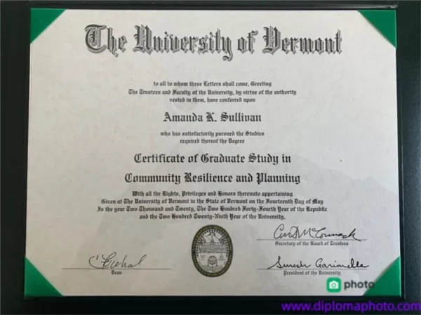 美国佛蒙特大学毕业证书The University of Vermont照片