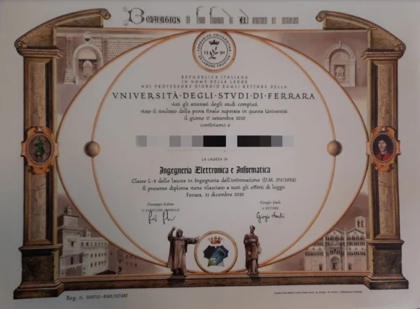 意大利费拉拉大学毕业证书Università degli Studi di FERRARA照片