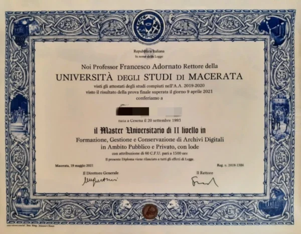 意大利马切拉塔大学毕业证书Università degli Studi di MACERATA照片