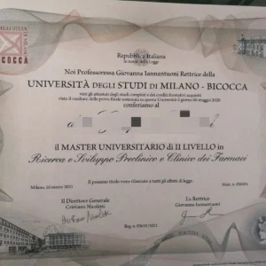 意大利米兰比可卡大学毕业证书Università degli Studi di MILANO - BICOCCA照片