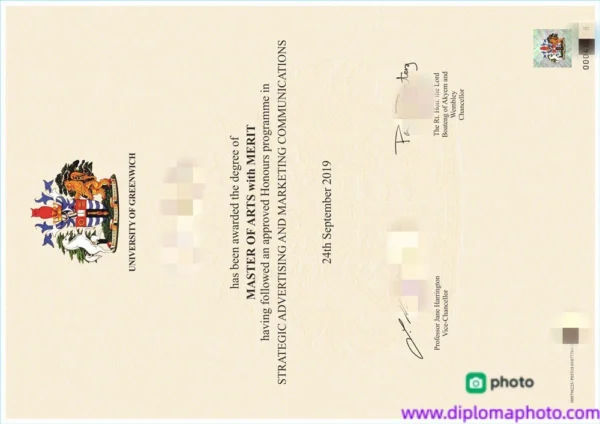 英国格林威治大学毕业证书University of Greenwich照片