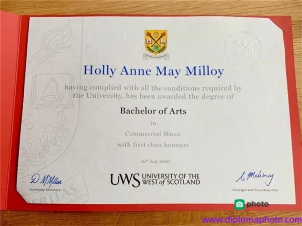 英国西苏格兰大学毕业证书University of the West of Scotland照片