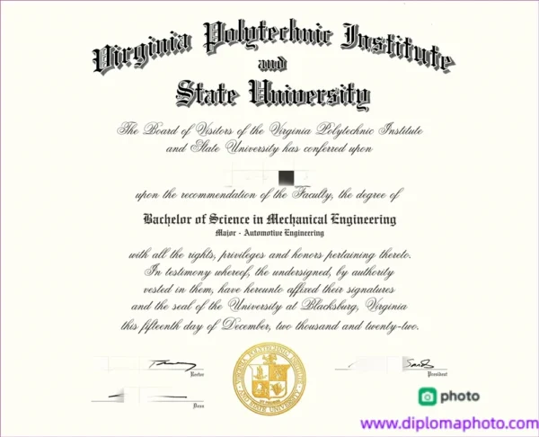 美国弗吉尼亚理工大学毕业证书Virginia Polytechnic Institute and State University照片
