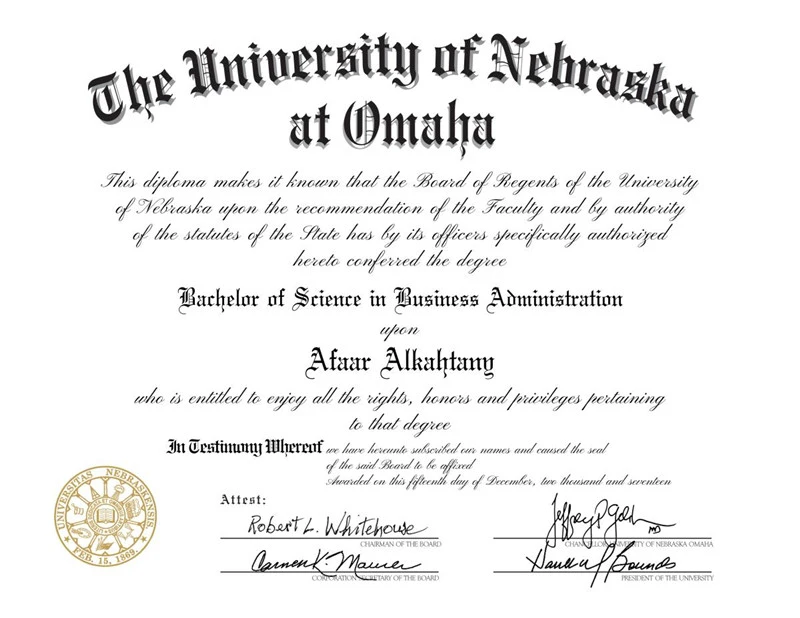 美国内布拉斯加大学奥马哈分校毕业证书University of Nebraska-Omaha照片