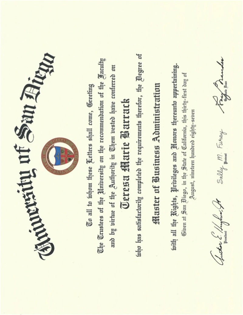 美国圣地亚哥大学毕业证书University of San Diego照片