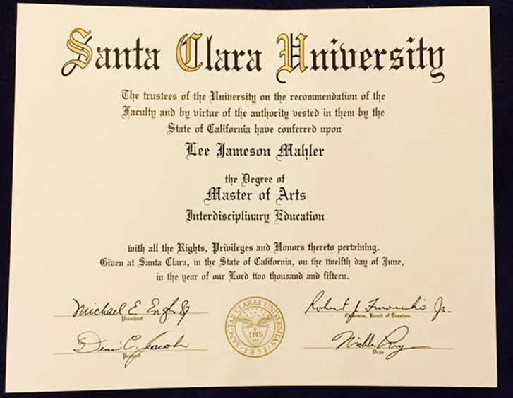 美国圣克拉拉大学毕业证书Santa Clara University照片