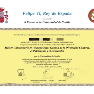 西班牙塞维利亚大学毕业证书Universidad de Sevilla照片